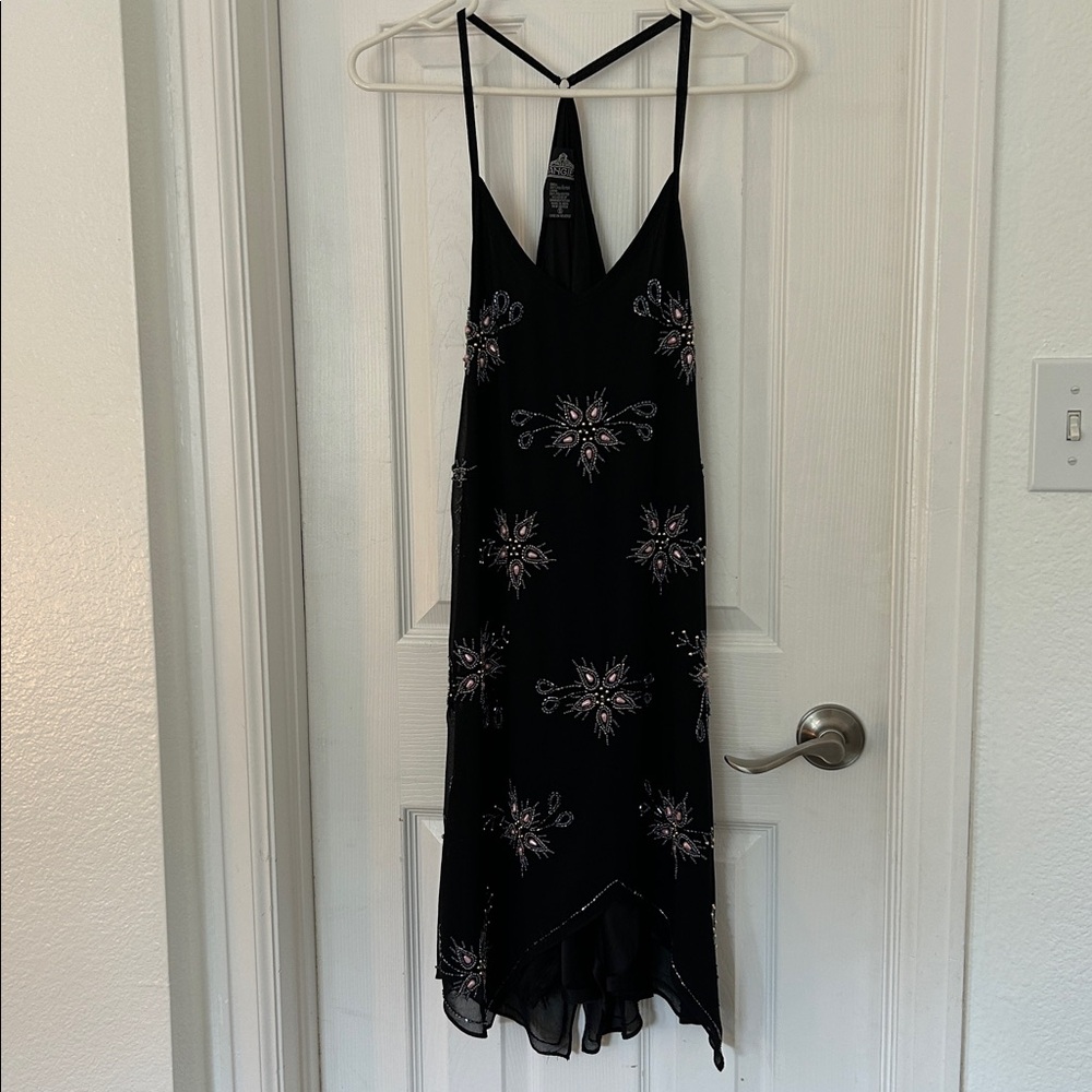 Angie Black High-Low Beaded Floral Slip Dress